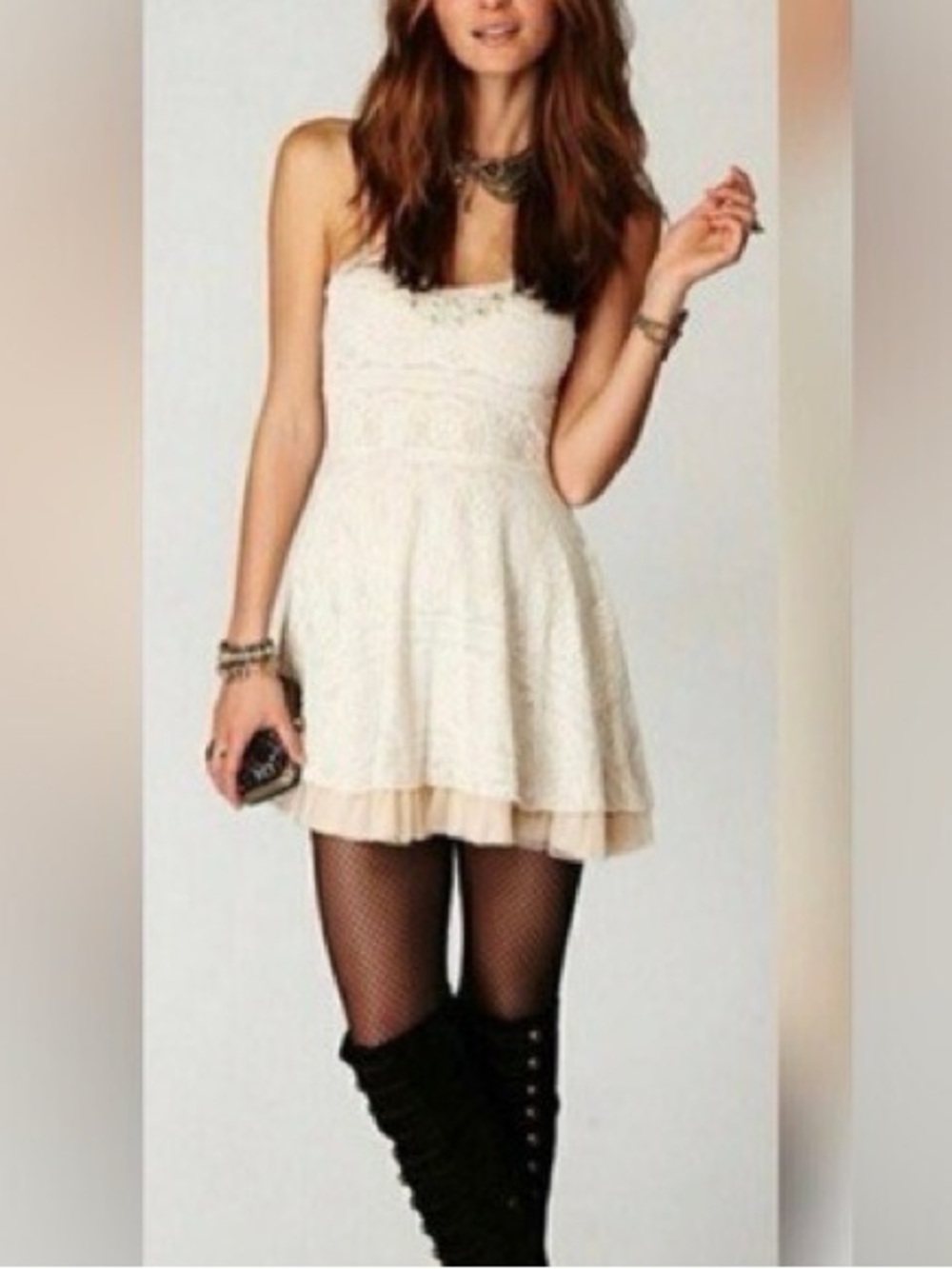 Free people strapless lace skater dress ivory